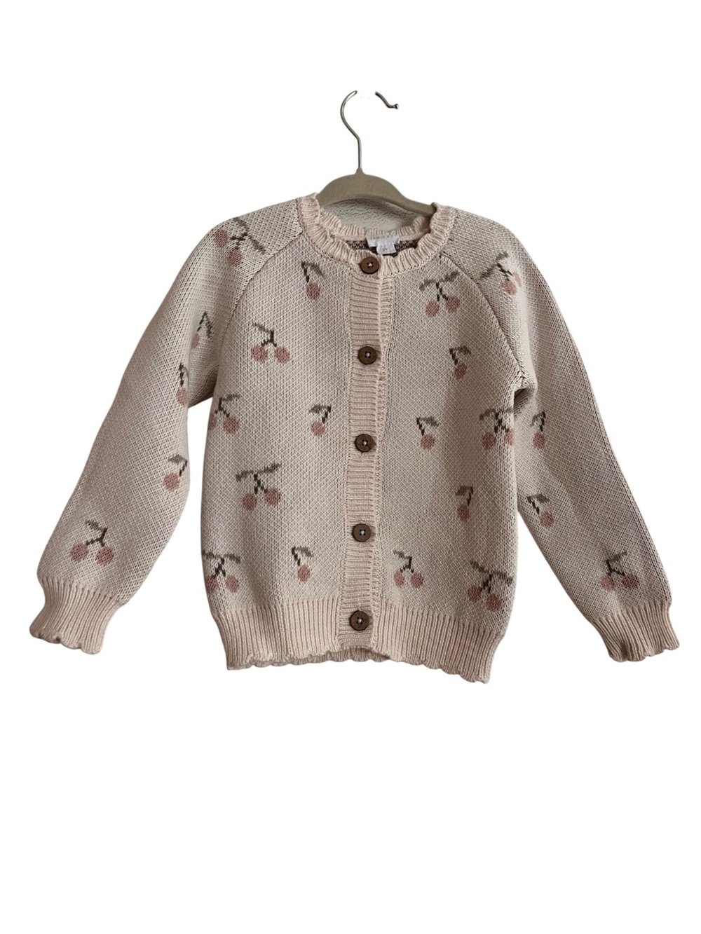 Jamie Kay Cream Knit Cardigan with Pink Cherry Motif